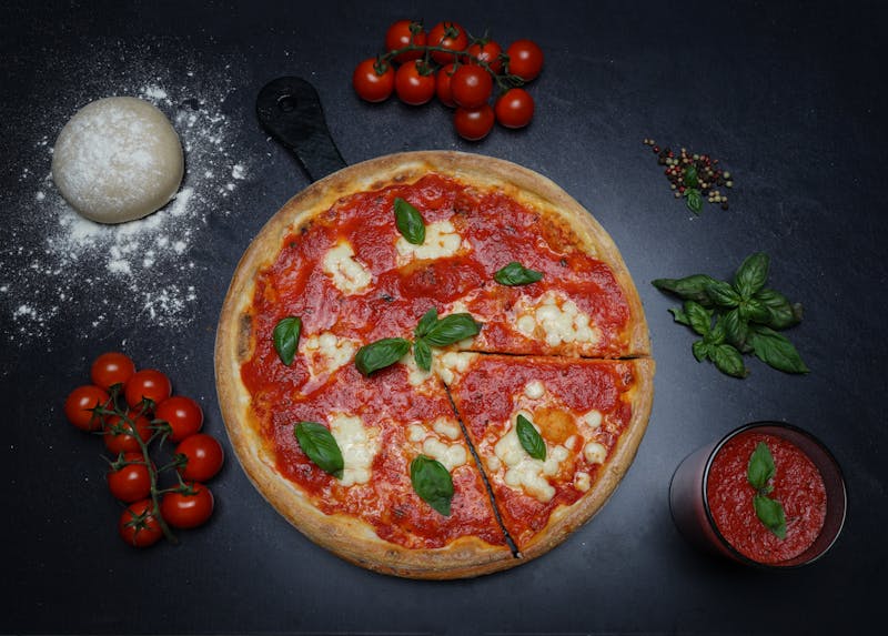Margherita pizza with fresh mozzarella and basil